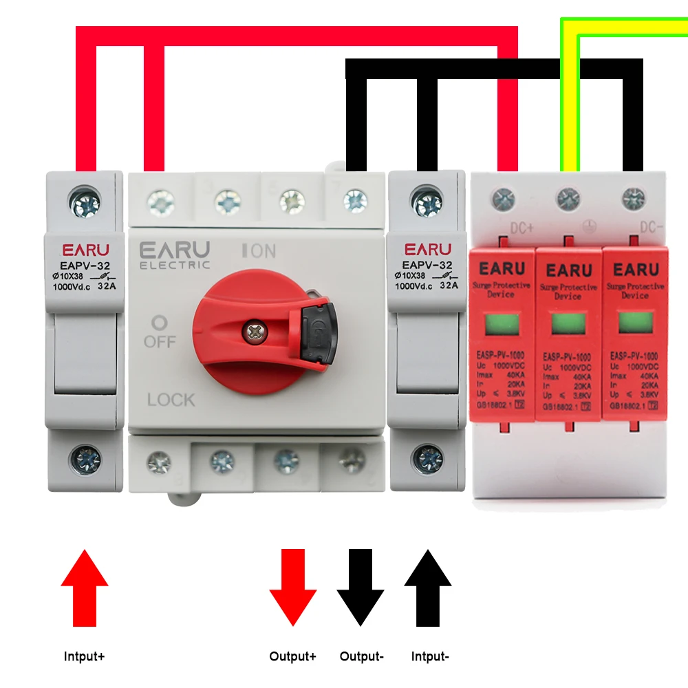Din Rail Solar PV DC 4P 32A 1000V Rotating Handle Isolator Rotary Switch Disconnector For Solar distribution box