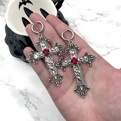 Large Silver Colour Tone Gothic Jewel Cross Earrings with Black Punk Hallowmas Jewellery Gorgeous Wedding Statement Women