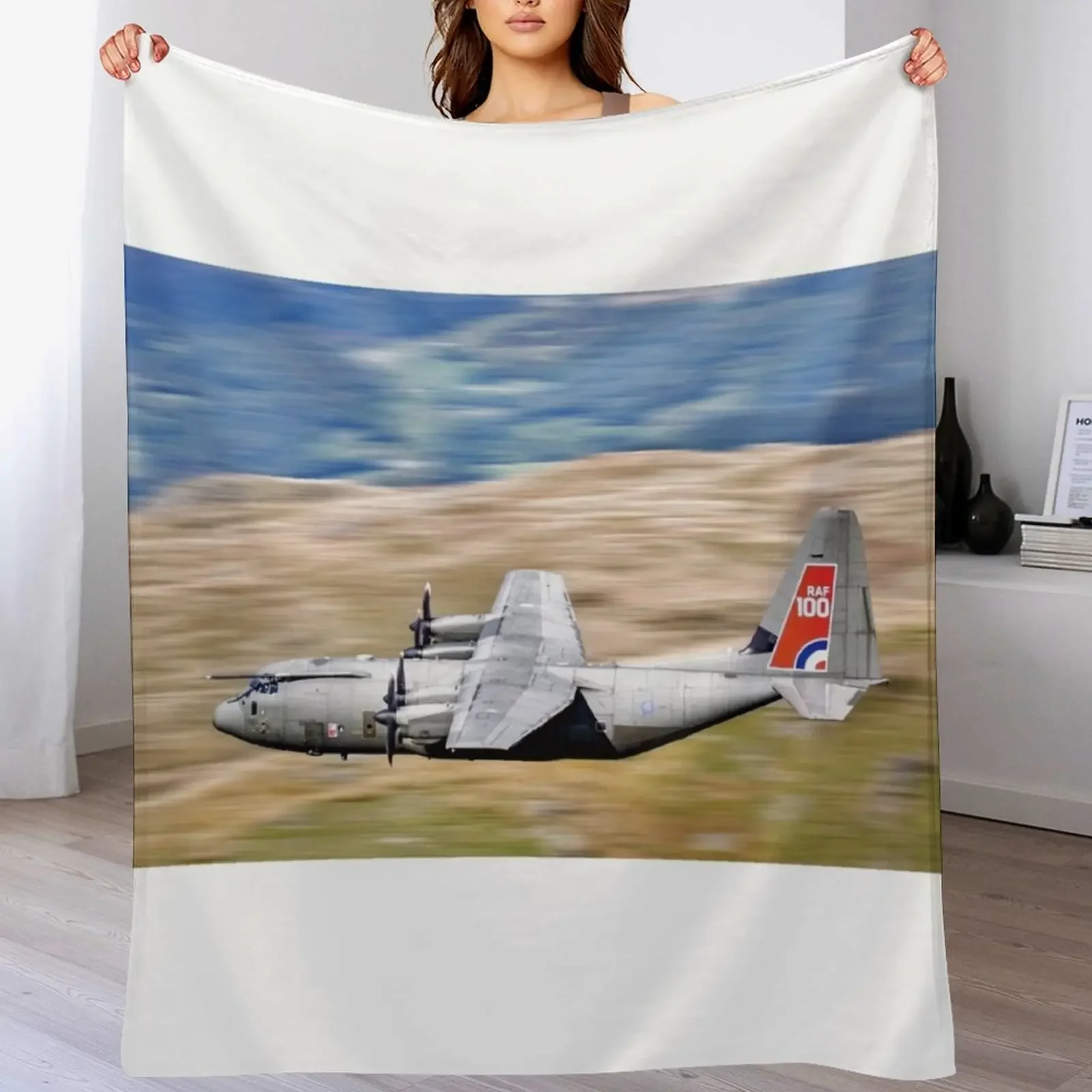New RAF C130 Hercules Low Level in the Mach Loop Throw Blanket Cozy Sofa Blanket for TV Watching Napping