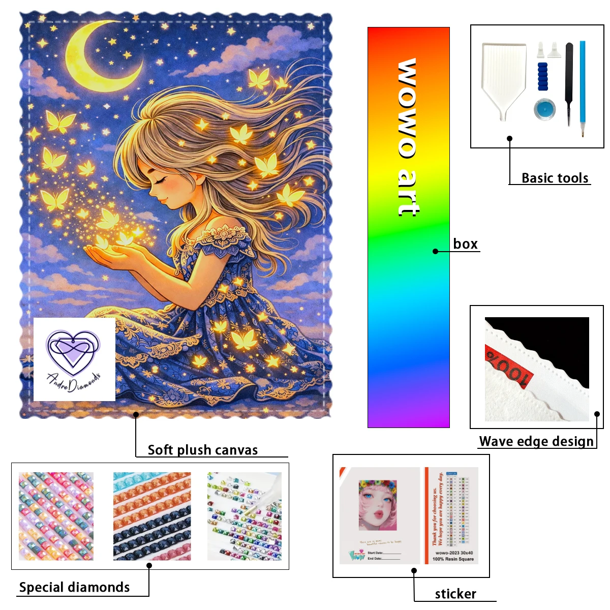 

【Andre Diamond Art】The glowing girl holding a butter Resin FD &AB &CR are dazzlingly intertwined With flocking cloth as the base