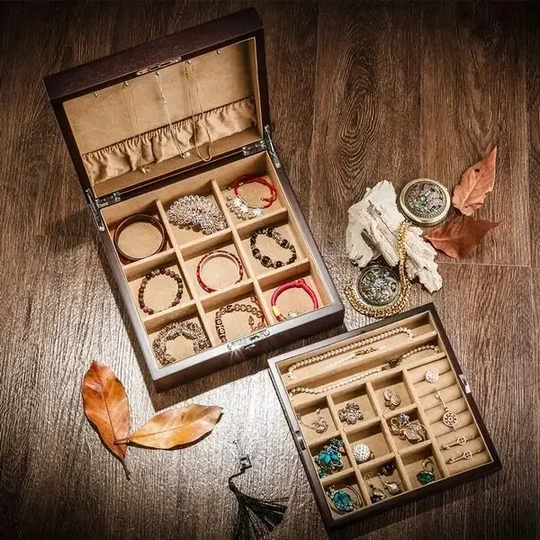 European Wooden Jewelry Box, Double Storage Case, Toys Organizer, Desktop Table with Lock, Storage  Box,