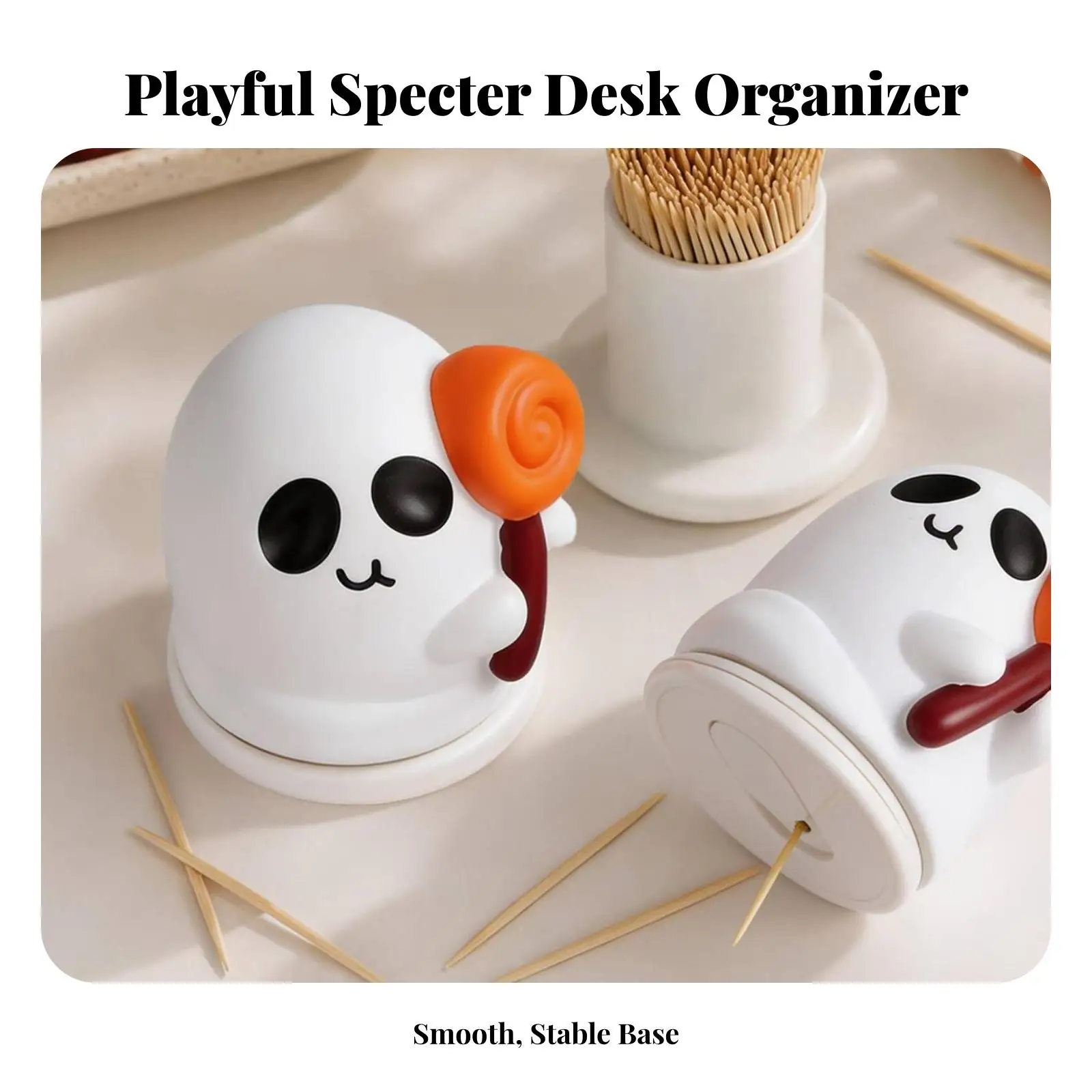Cute Specter Wooden Pick Holder | Compact Desktop Design, wooden pick Dispenser with, for Dining Table