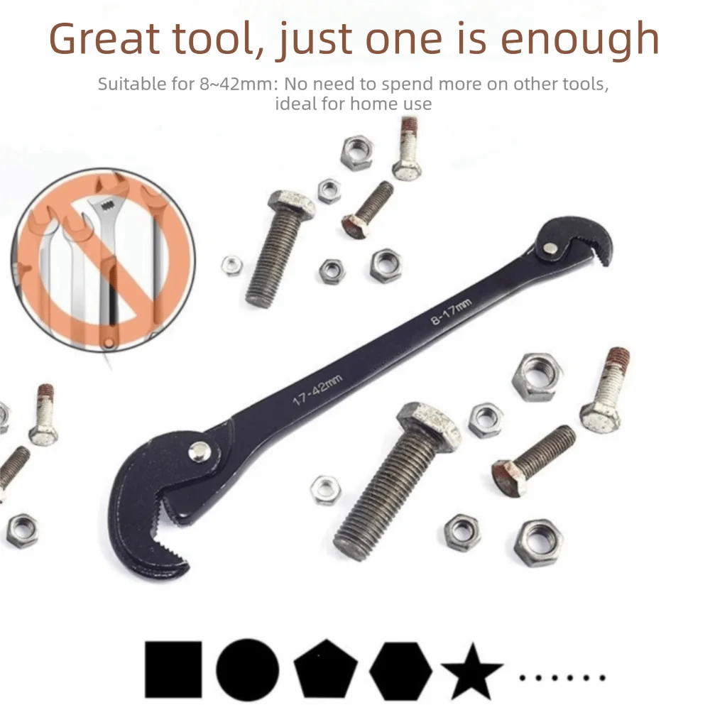 Industrial Grade Multifunctional Tool High Hardness Portable Adjustable Wrench Movable Hook Design Continuous Teeth Basin Wrench