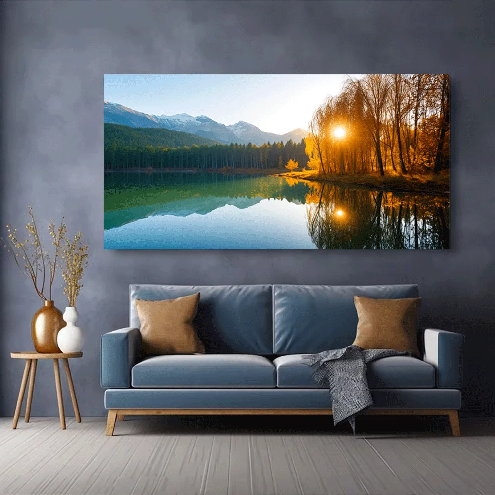 1pc frameless Canvas Painting 1PC-Canvas poster Unframed  Sunset Lake Reflection Mountains Autumn Trees Nature Landscape Art Pri