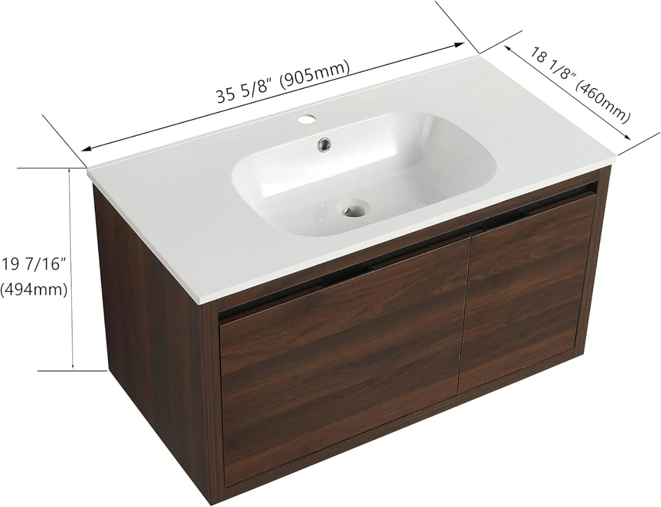 36" Floating Bathroom Vanity with Sink, 36 Inch Single Sink Wall Mounted Bathroom Vanity, with 1 Door and 1 Drawer, Basin Sink