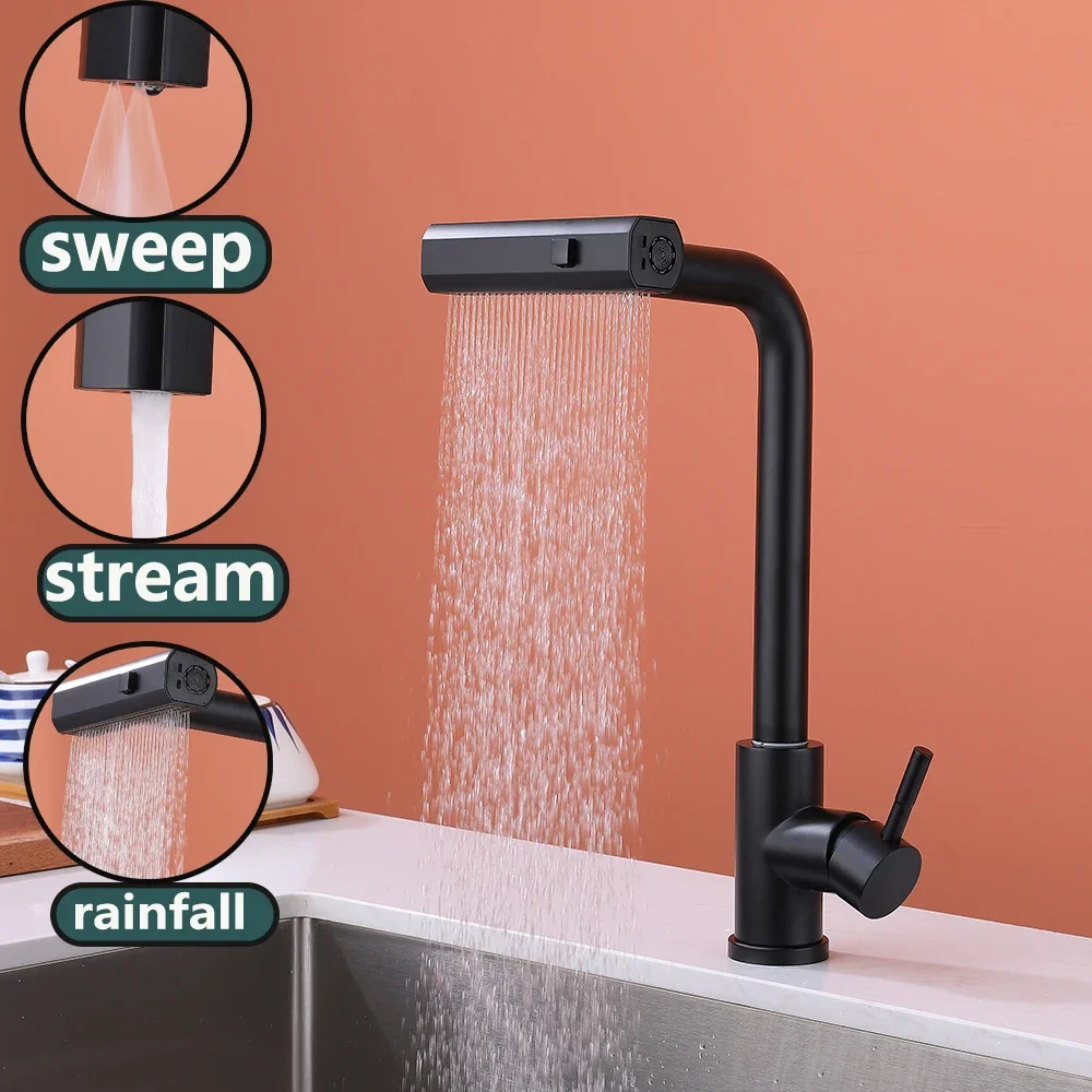 Sense Kitchen Faucet  360 ° Rotation Cold and Hot Deck Mounted Pull Out Sink Waterfall Tap