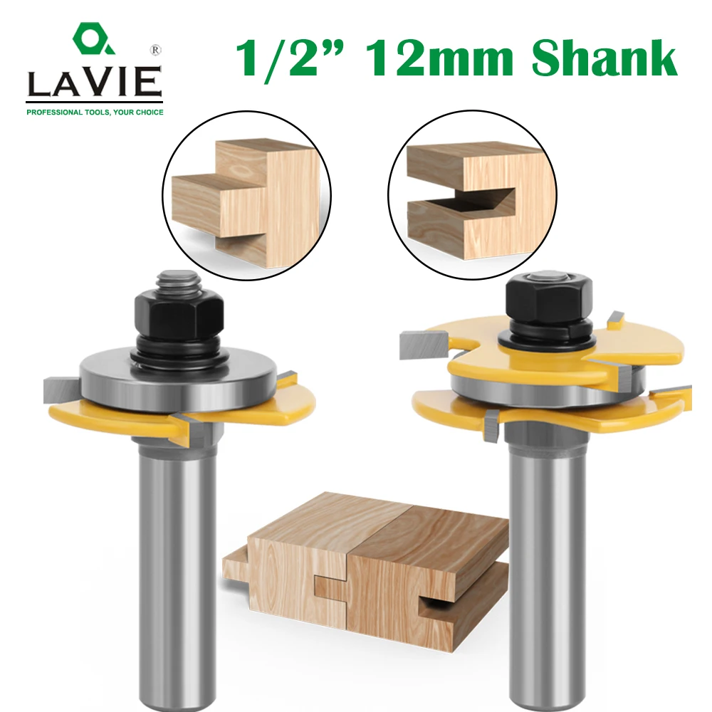 LAVIE 12mm 1/2 shank 3 Tooth T Tenon Type Combine Knife Floor Knives and Tenon Combine Knife Carpentry Router Bit Set C13180B480