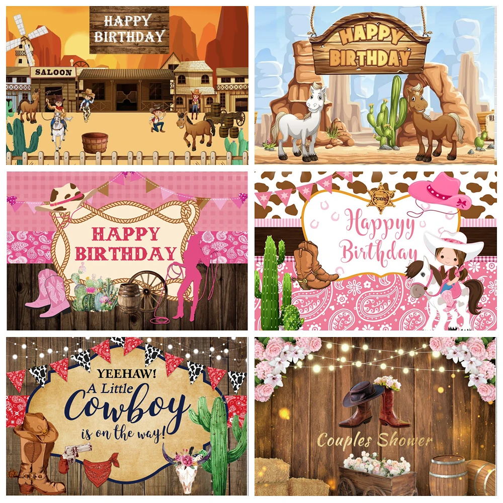 Western Cowboy Horse Photography Backdrops Rustic Farm Wood Barn Door Kids Birthday Party Decor Indoor Cowgirl Background VF-02