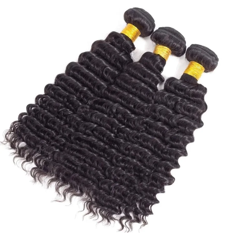 Deep Wave Bundles Human Hair Raw Peruvian Virgin Hair Weave Bundles 3/4Pcs Double Weft Natural Black Bundles Human Hair