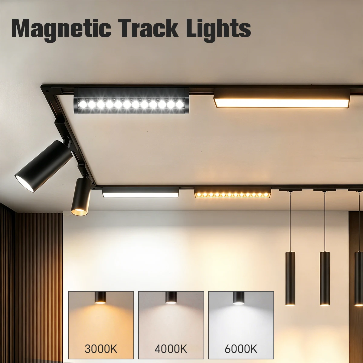 LED Magnetic Track Light Grille Flood Lamp Modern Embedded Flexible Linear Fixture LED Spotlight 3 Color CCT Advertising Decor