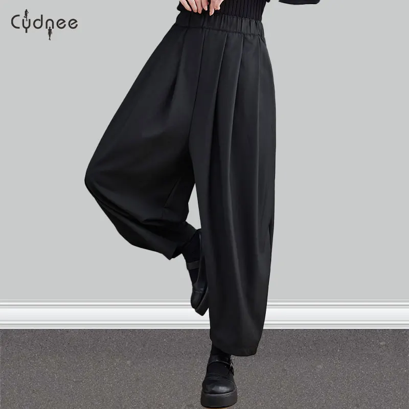 Women's Elastic Waist Capris Jogger Pants Girls Pleated Wide Leg Cropped Pant Cargo Pants Loose Baggy Pocket Trousers