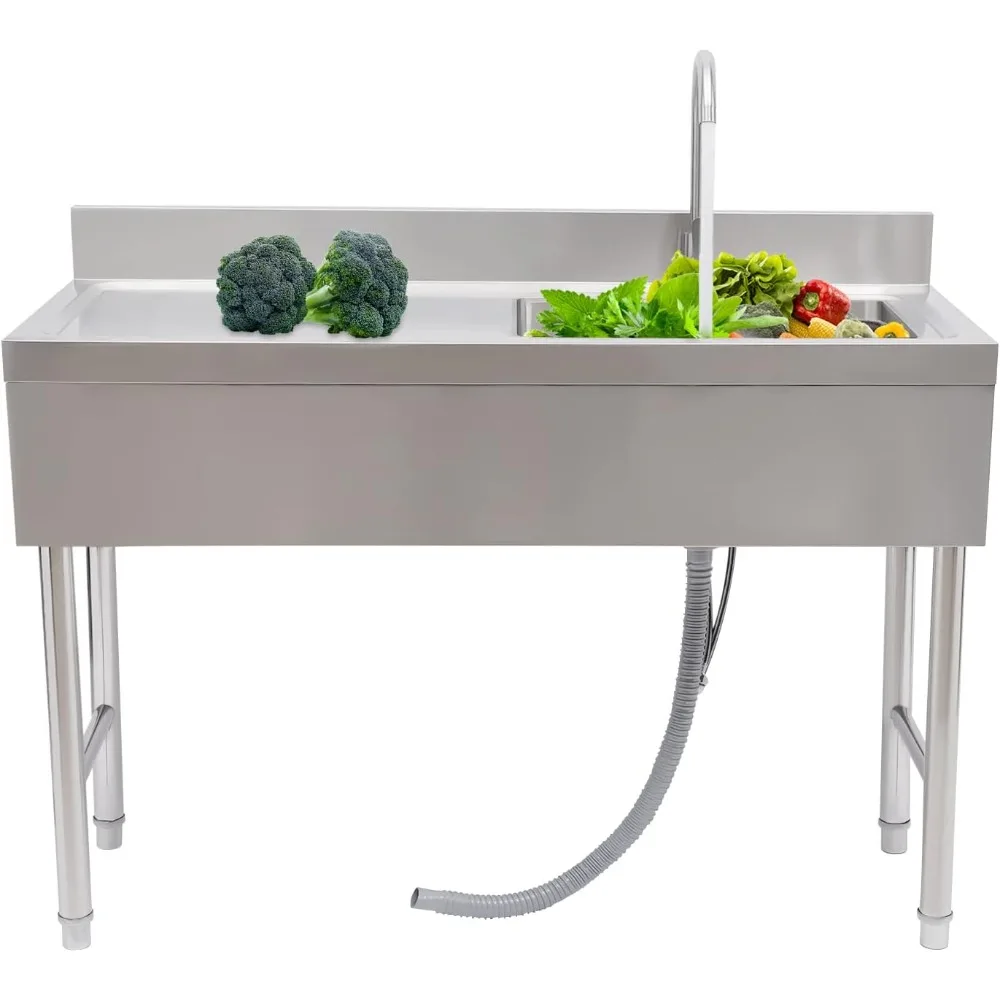 

Compartment Commercial Kitchen Sink Restaurant Catering Prep Table with Hot & Cold Dual Control Faucet, Free Standing Sink Sta
