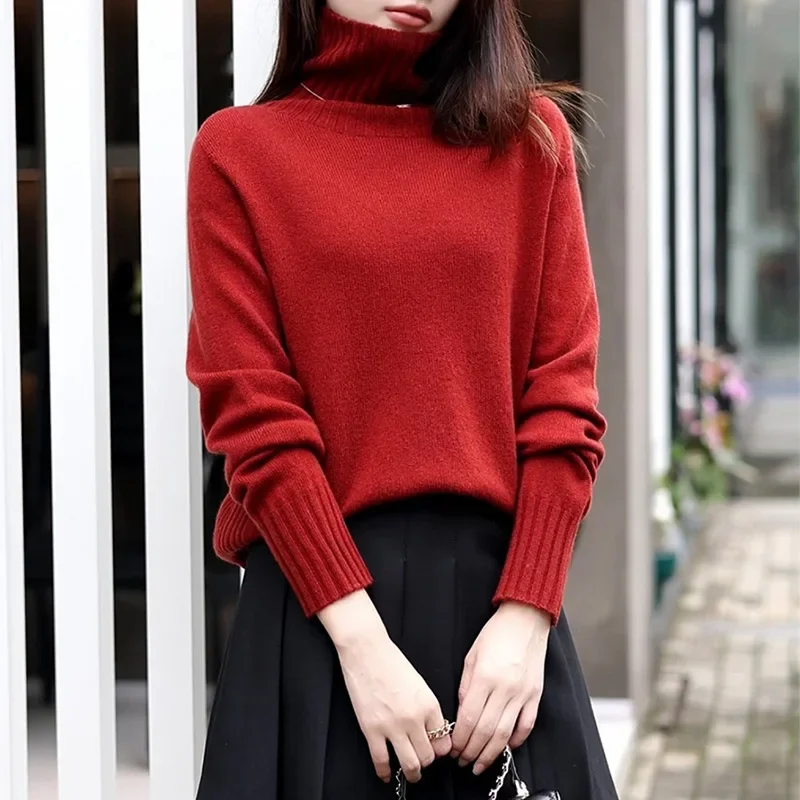 2024 Wool Sweater Seamlessly Integrated and Fully Formed Sweater Women Autumn and Winter New Turtleneck Knitted Bottoming Shirt