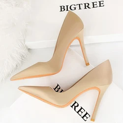 BIGTREE Shoes Fashion High Heels Silks Satins Women Pumps Pointed Shoes Lady Heels Stilettos Office Shoes Stilettos Plus Size 43