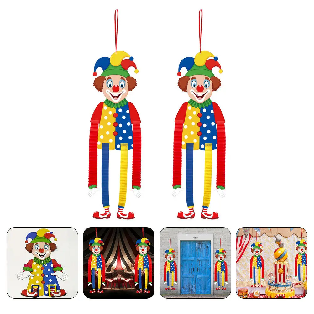 2Pcs Cute Funny Clown Hanging Decorations Carnival Party Supplies Circus Theme Paper Decor for Kids Birthday Festive Wall