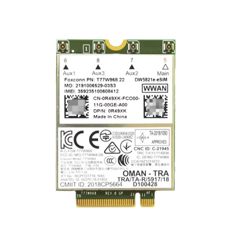 Foxconn T77W968 DW5821e-eSIM LTE Cat16 Модуль M.2 4G WWAN Карта для ноутбука Dell 9420 9510 7300 7400 7540 5420 5424 7200 7740 7750
