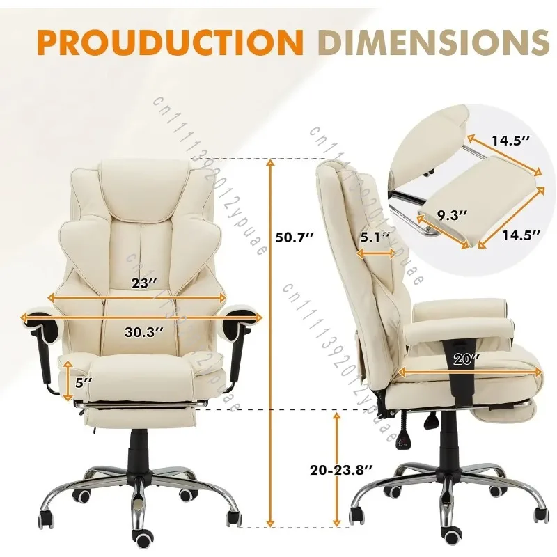 6-Point Massage Executive Chair, Ergonomic Office Desk Chair with Retractable Footrest, Reclining Home Office Seat