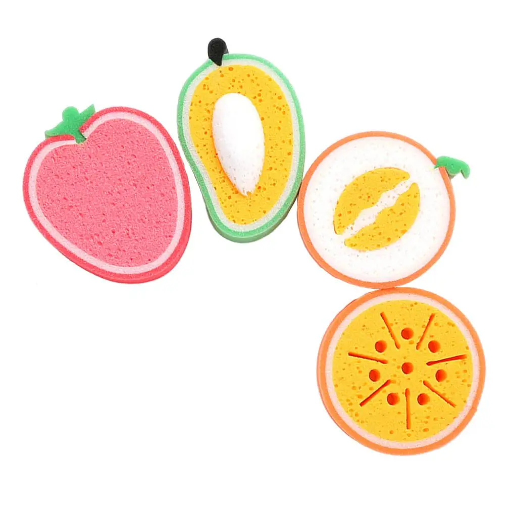 

4 Pcs Fruit Shape Cleaning Sponges Kitchen Scrubber Scouring Pad Dish Sponge Non Scratch Reusable Home Cleanliness