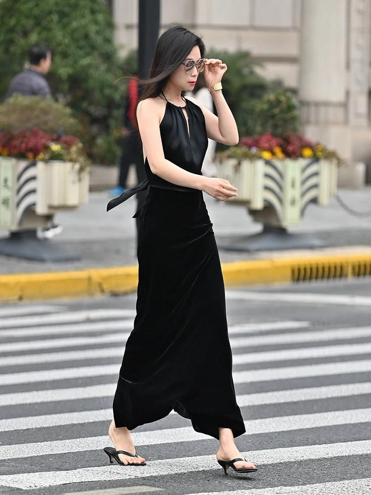 

Облегающая бархатная юбка А-силуэта миди с завышенной талией из полиэстера, модная универсальная женская осенняя новинка