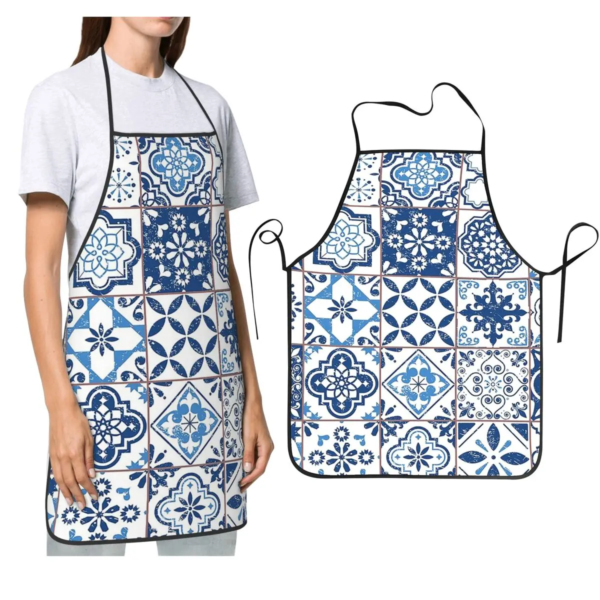 

Португальские фартуки Azulejos, шеф-повар, кулинария, кухня, Tablier, водонепроницаемый нагрудник, кухонный сарафан для чистки для женщин и мужчин, живопись