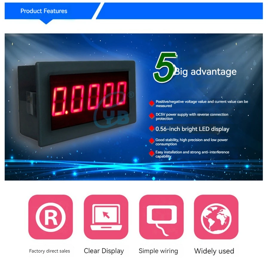 Imagem -02 - Quatro Dígitos Voltímetro Digital de Alta Precisão Yb5145b Display Digital Led Milímetro dc Dígitos 20v Cabeça 2v