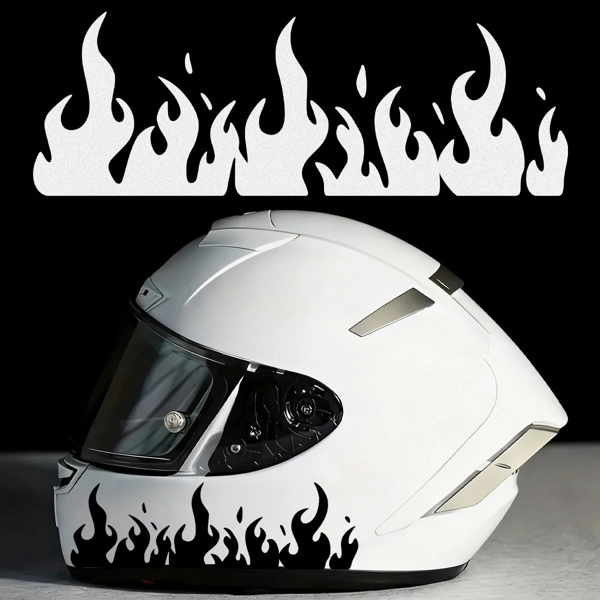 2PCS Set Black White Blue Holographic Flame Waterproof Vinyl Stickers For Motorcycle Helmet Car Tuning Decor Decals
