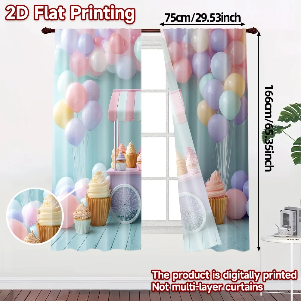 2pcs, 2D FLAT PRINTING Curtains (Without Rod) Sweet Pastel Cart Modern Creative Curtains Prints Light Filtering Curtains Home