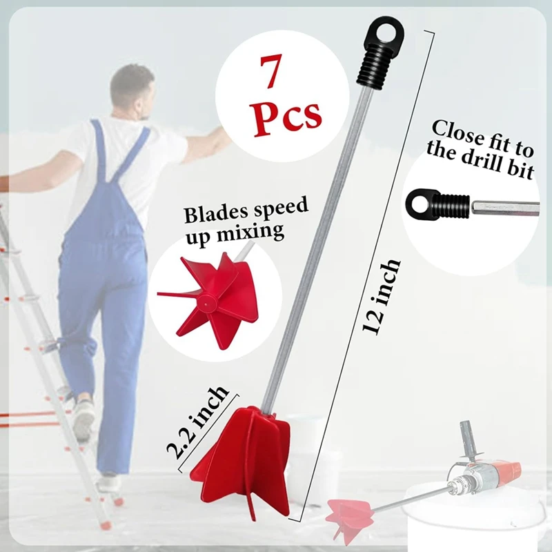7 Buah 12 Inci Pengaduk Cat untuk Bor Dapat Digunakan Kembali Bor Mixer Lampiran Resin Mixer Helix Bor Cat Mixer Mudah Dipasang