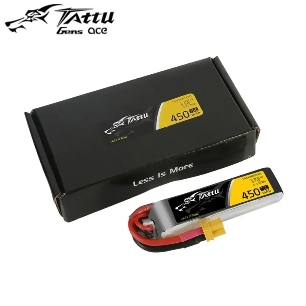 3PCS ACE TATTU 450mAh 75C 7.4V 2S Lipo แบตเตอรี่ XT30 ปลั๊กสําหรับ RC FPV Racing Drone quadcopter