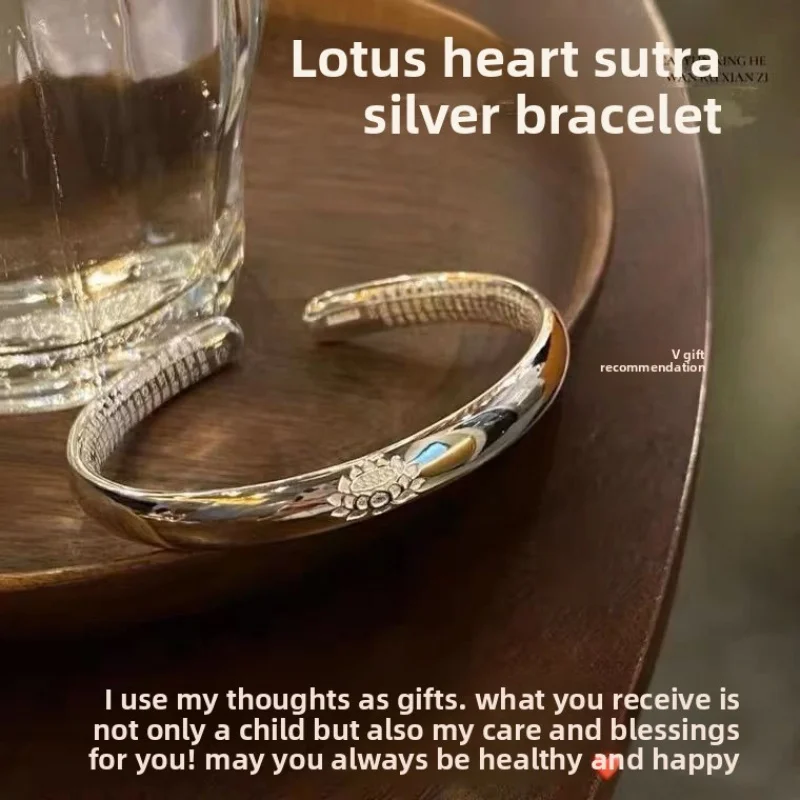 

New Solid Open Lotus Pure Silver Bracelet for Women Fashionable Bangle Gift for Mom Girlfriend Valentine's Day