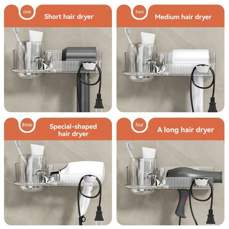 

Изящная пластиковая стойка для фена, без перфорации и настенного крепления, идеально подходит для хранения в ванной и туалете-A27R