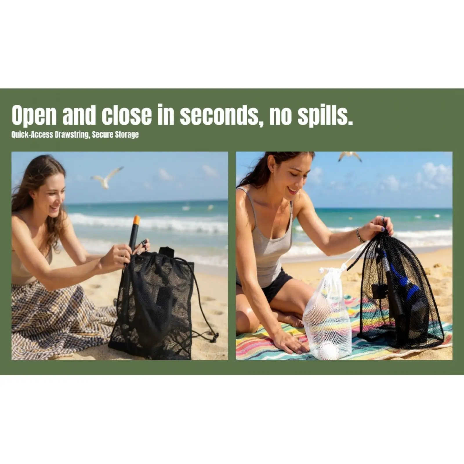 Scuba Diving Mesh Bag Large Capacity Nylon Underwater Gear Storage Mesh Bag for Swimming Travel Beach