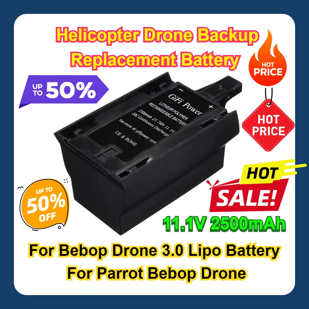 

Helicopter Drone Backup Replacement Battery For Bebop Drone 3.0 Lipo Battery For Parrot Bebop Drone 3.0 11.1V 2500mAh