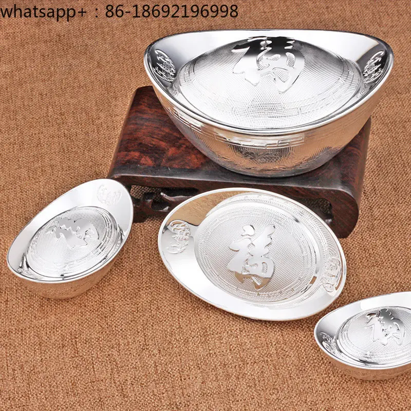 Silver Ingot Hollow 999 Sterling Silver Dragon and Phoenix Blessing Character Investment Collection Gift