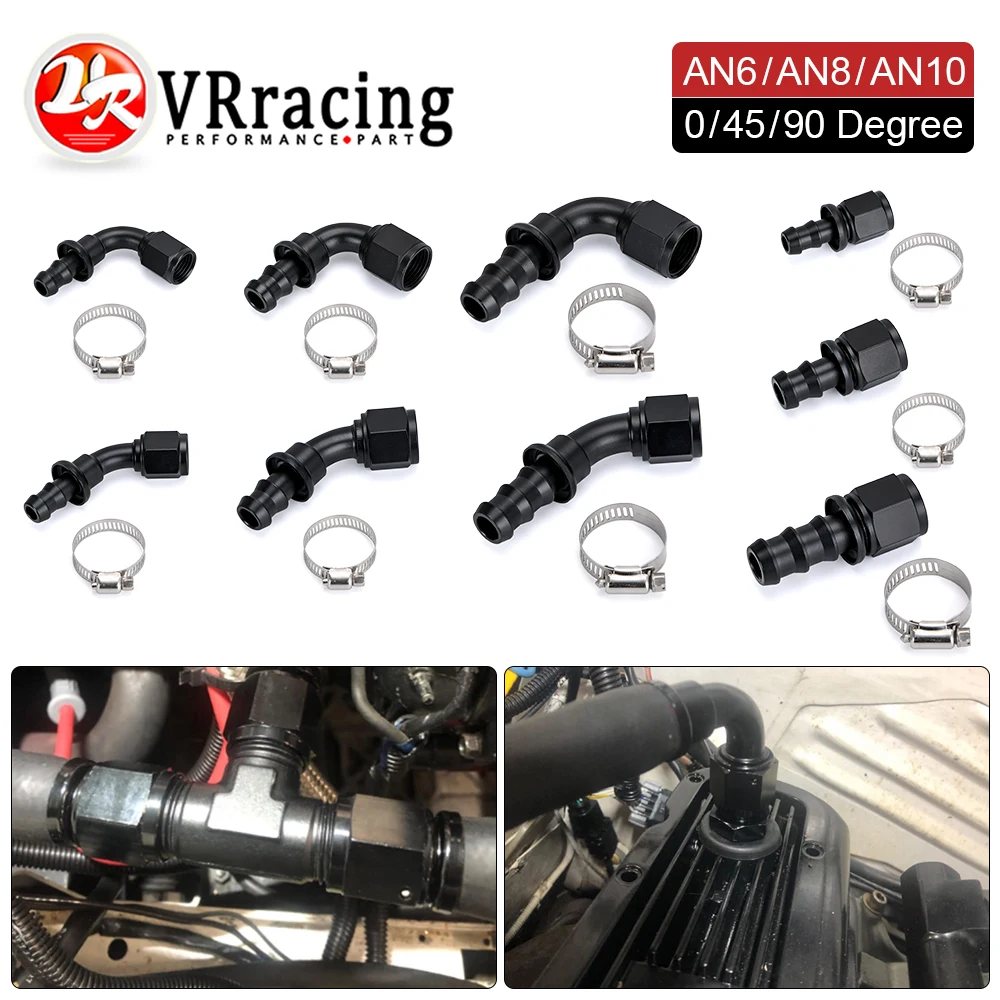 Universal AN6 AN8 AN10 Push-on Hose End Fittings Fuel Oil Cooler Hose Fitting 0 45 90 180 Degree Reusable Connection Adapter