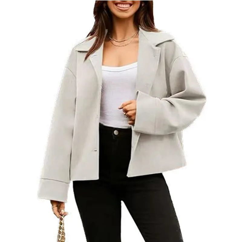 2026 Spring And Autumn Double-Sided Wool Thickened Solid Color Turn-Down Collar Pocket Cardigan Single-Breasted Mid-Length Coat