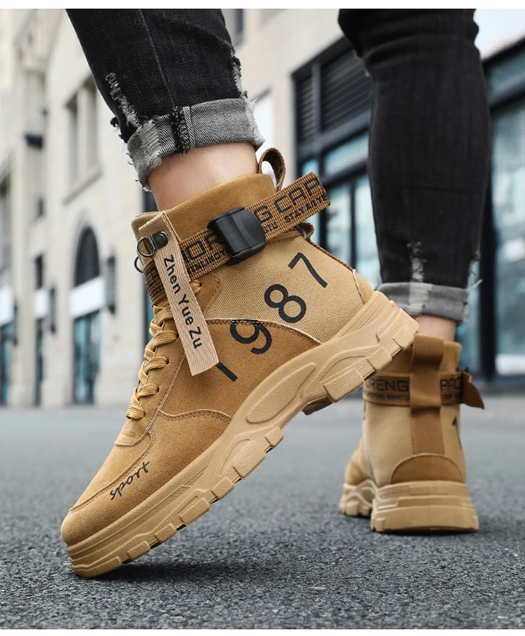 Herren Einfarbige High-Top Modische Vielseitige Outdoor-Wanderschuhe, Bequeme Rutschfeste Freizeitsportstiefel – Detail 7