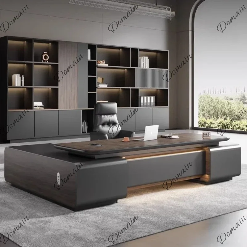 XX Multi Functional Baking Paint Office Table With Side Cabinet Modern High-end Luxury Computer Desk Bureaux De Travail Furnitur