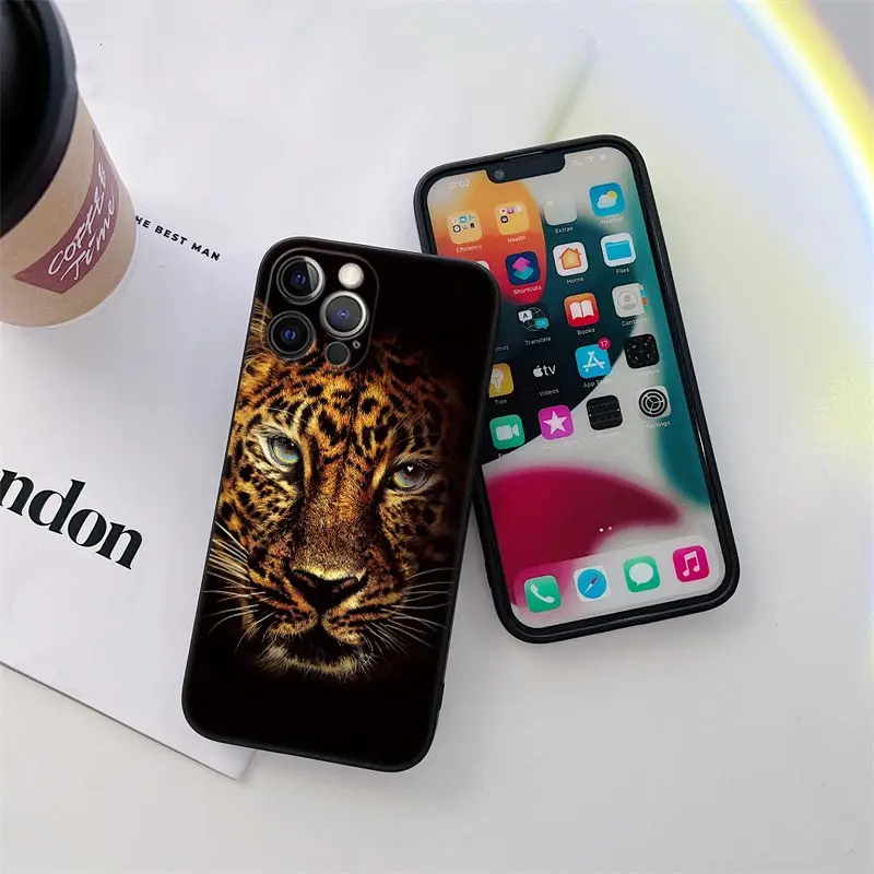 Funda de teléfono con diseño de León y tigre para iPhone, carcasa suave de TPU, para modelos 11, 15 Pro Max, 14 Plus, 13 Pro, 12, 11, X, XS, XR, 7, 8, SE, 2020