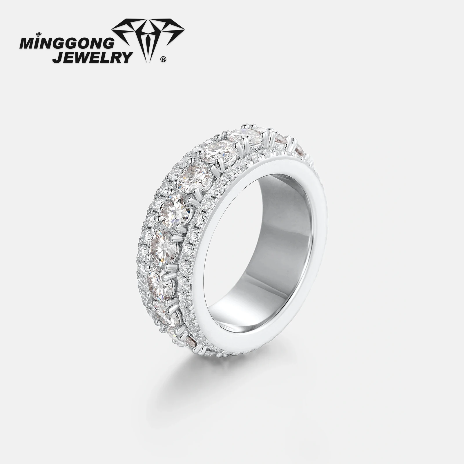 

Настраиваемый новый дизайн S925, серебро 10K/14K, твердое золото, кольцо с муассанитом VVS, 9 мм, вращающееся кольцо в стиле хип-хоп