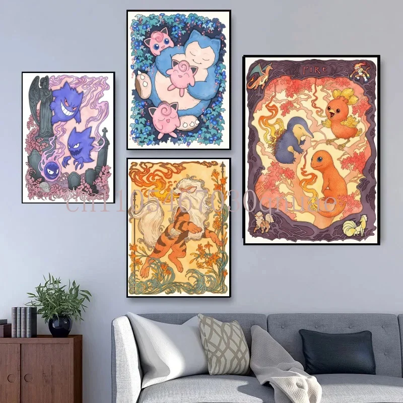 

Anime Pokemon Canvas Painting Bulbasaur Charmander Squirtle Poster and Print Watercolor Wall Art Picture Home Decor Kids Gifts
