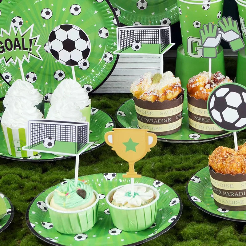 8pcs Football Cake Topper Flags Kids Happy Birthday Decoration Cupcake Toppers For Sports Birthday Baby Shower Party Decoration