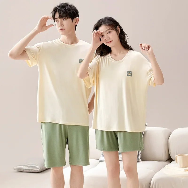 Pajama Pants Set Short Pants Short Sleeve Couple Clothing Homewear Summer Simple Comfortable Casual Breathable Fashionable Loose