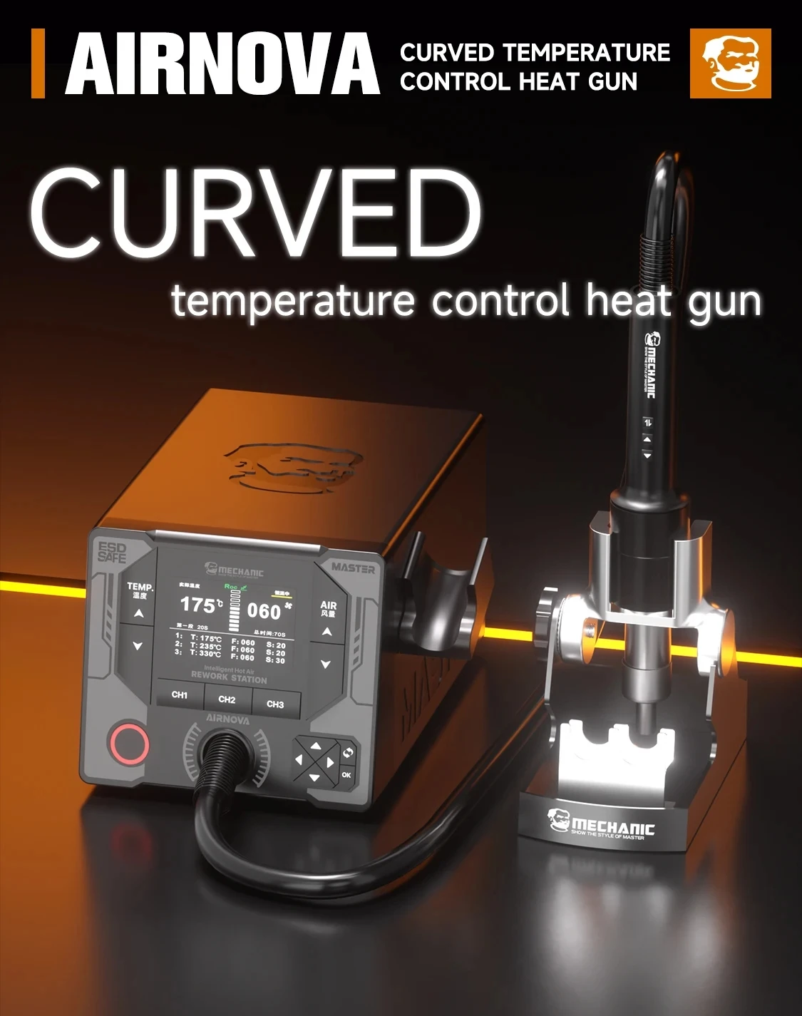 MECHANIC AIRNOVA Curved Temperature Control Heat Gun Soldering Station Replaceable Heating Core for Welding Desoldering Repair