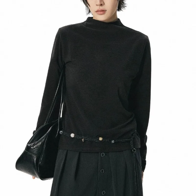 Cross Mock Neck Long Sleeve T Shirt Women Autumn Winter Slim Stretch Solid Basic Inner Top