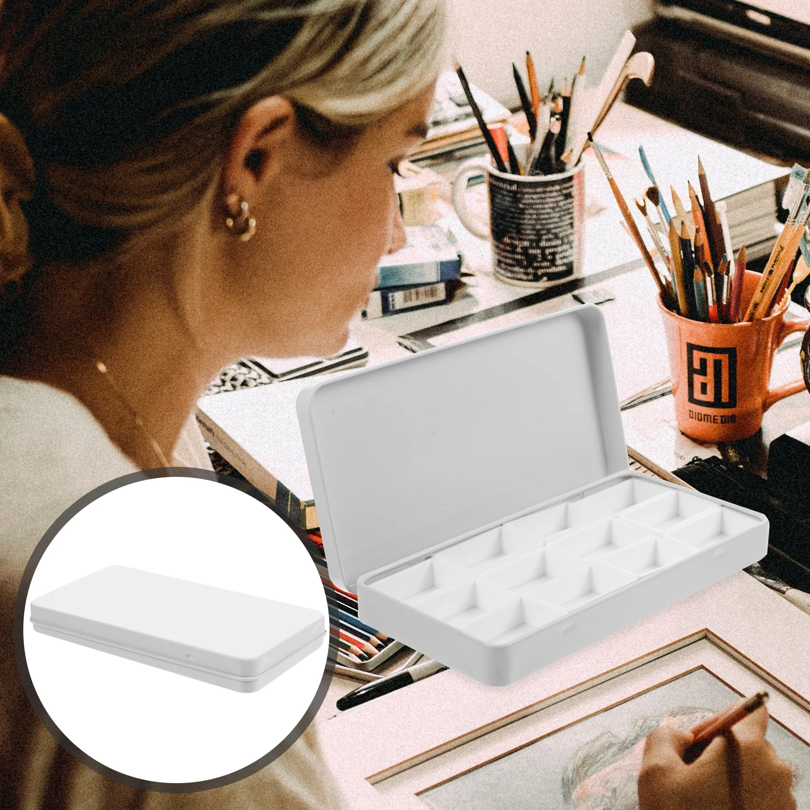 

1 Set Multi-Grid Watercolor Pigment Box Lidded Color Mixing Container For Artists Students Portable Painting Storage Case