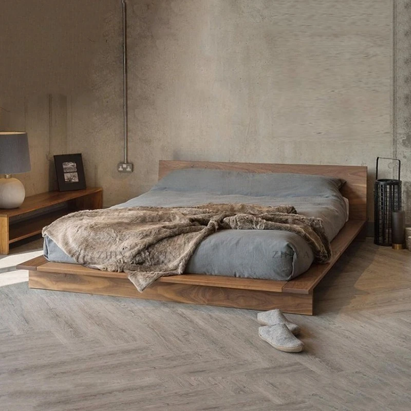 Camas dobles nórdicas de madera maciza estilo Wabi-Sabi japonés casa de huéspedes y cama de Hotel muebles de dormitorio creativos camas para niñas FYBB