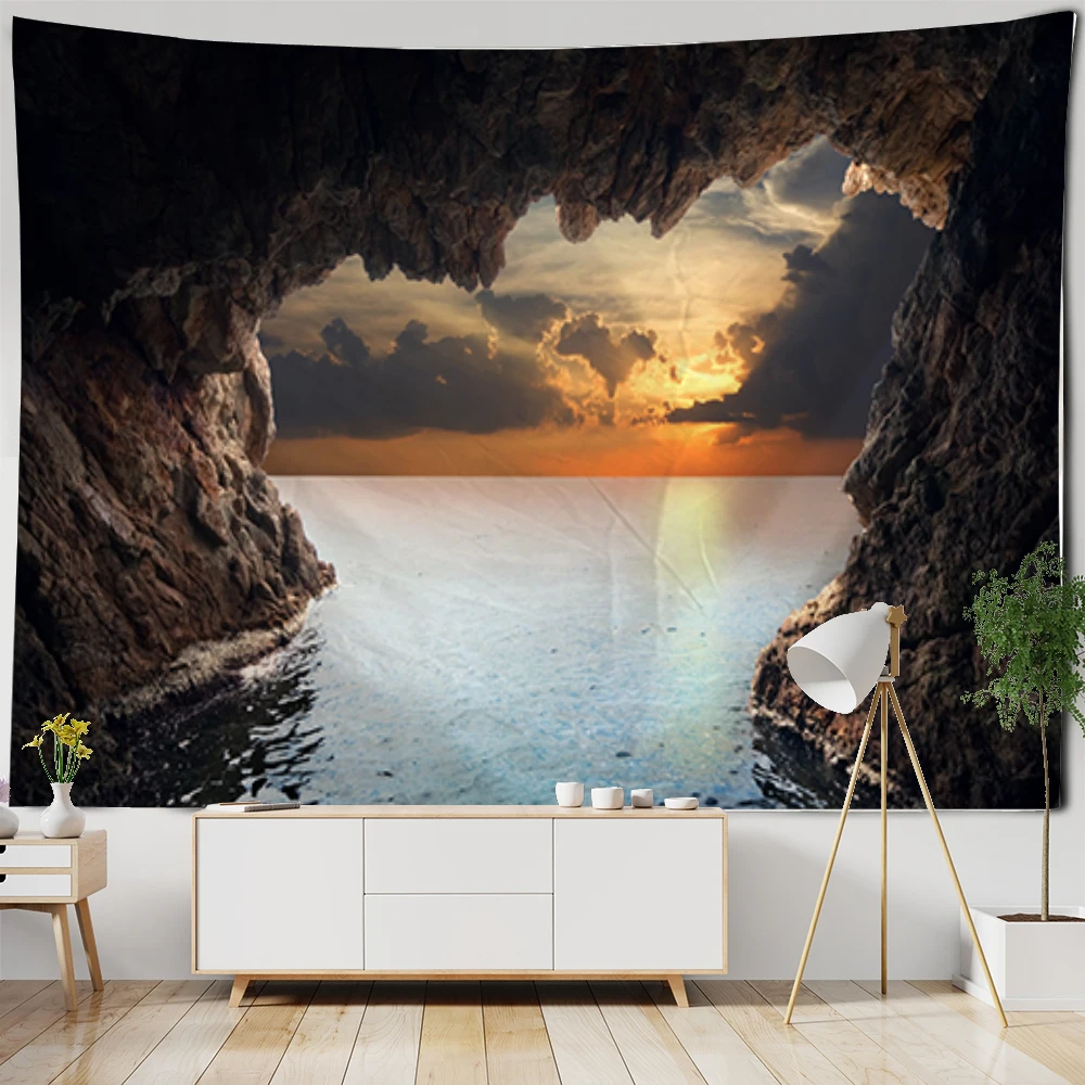 Rock Cave Landscape Wall Hanging Tapestry Art Deco Blanket Personality Curtain Hanging at Home Living Room Decoration