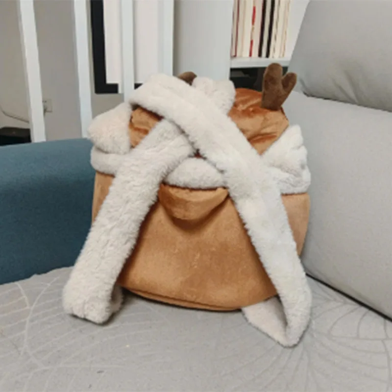 

Модный зимний рюкзак для кошек, переноска для домашних животных, теплая мягкая дорожная сумка из шерпа с отверстием для поводка для маленьких кошек, Рождественский подарок