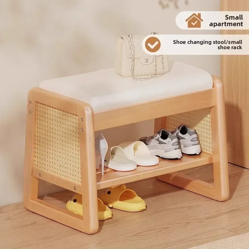 Solid Wood Shoe Changing Stool, Household Shoe Cabinet At The Door, Integrated Stool, Light Luxury, Home Wearing Shoe Stool